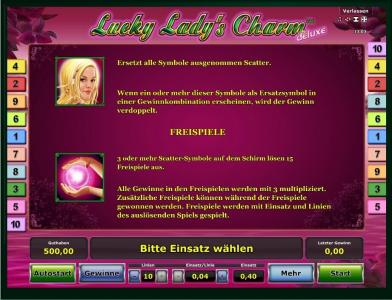 Lucky Ladys Charm deluxe 6 Slot Machine Free Spins Bonus Screen