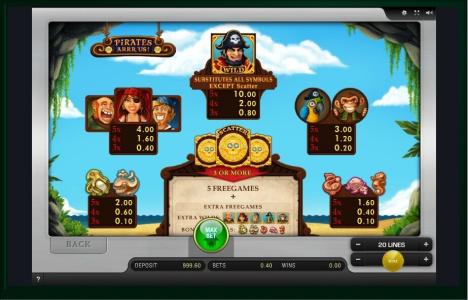 Pirates Arrr Us! Slot Machine Paytable Screen