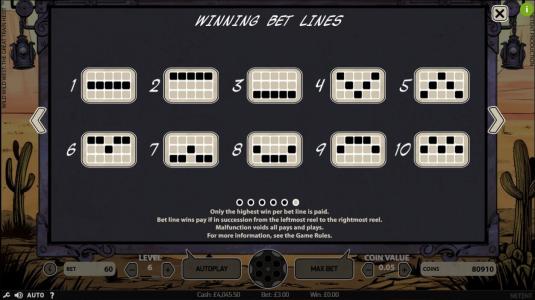Wild Wild West Slot Machine Paylines Screen
