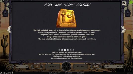 Wild Wild West Slot Machine Pick and Click Feature Screen