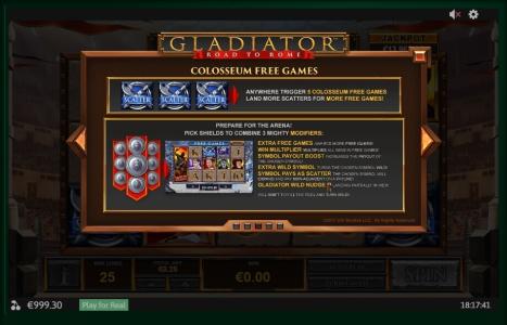 Gladiator Road to Rome Slot Machine Free Game Screen