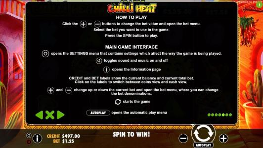 Chilli Heat Slot Machine How to Play Screen
