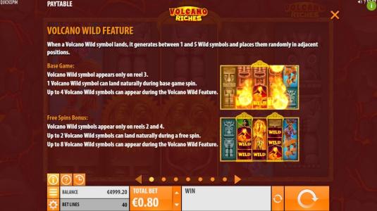 Volcano Riches Slot Machine Wild Symbol Screen