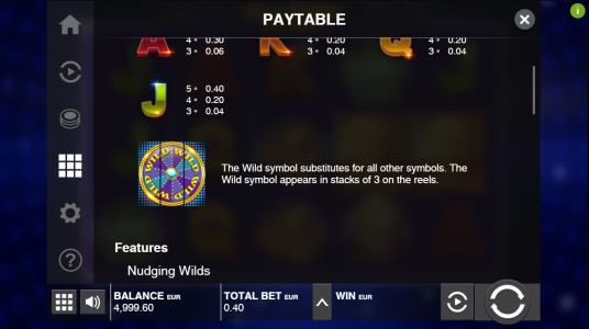 Wild Wheel Slot Machine Paytable Screen