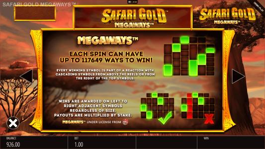 Safari Gold Megaways Slot Machine Paylines Screen