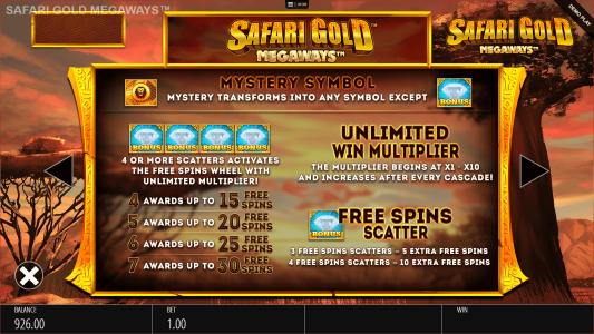 Safari Gold Megaways Slot Machine Free Spins Multiplier Screen