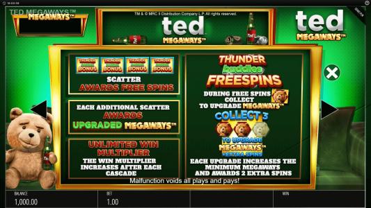 Ted Megaways Slot Machine Scatter Awards and Wild Symbol Screen