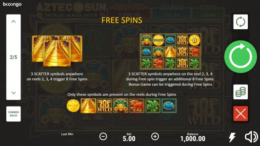Aztec Sun Hold and Win Slot Machine Free Spins Bonus Screen