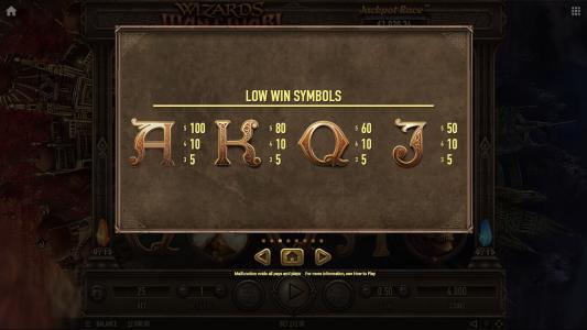 Wizards Want War Slot Machine Paytable Screen