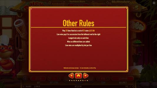Hey Sushi Slot Machine Other Rules Screen
