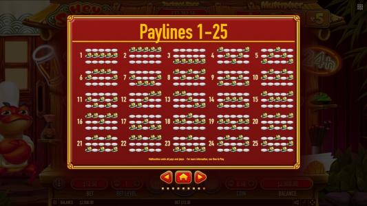 Hey Sushi Slot Machine Paylines Screen