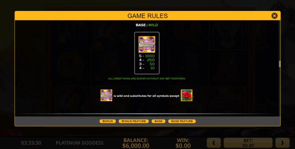 Platinum Goddess Slot Machine Wild Symbol Screen