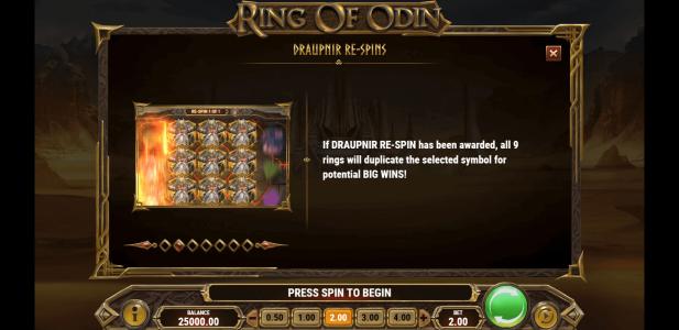 Ring of Odin Slot Machine Re-Spins Bonus Screen