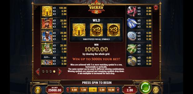 Golden Ticket 2 Slot Machine Wild Symbol Screen