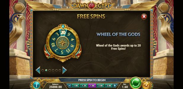 Dawn of Egypt Slot Machine Free Spins Bonus Screen
