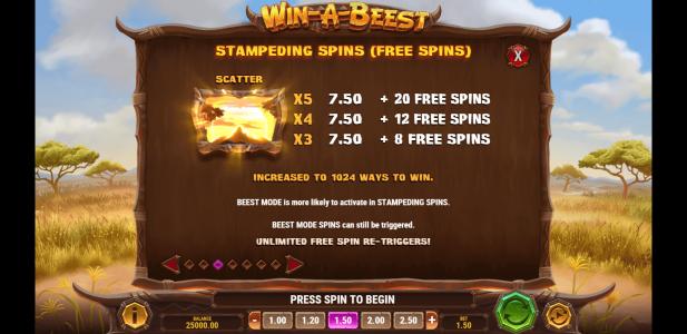 Win A Beest Slot Machine Free Spins Bonus Screen