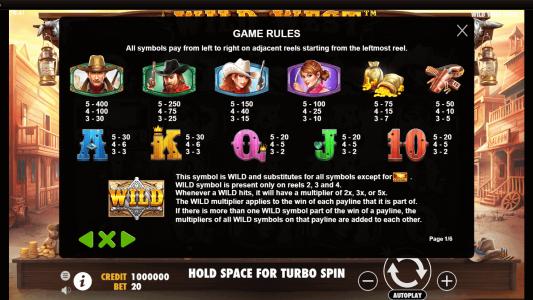Wild West Gold Slot Machine Paytable Screen