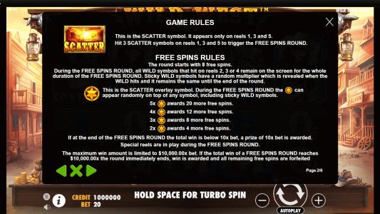 Wild West Gold Slot Machine Game Rules Screen