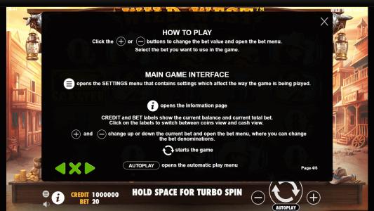 Wild West Gold Slot Machine Game Rules Screen