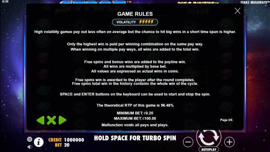 Starz Megaways Slot Machine Game Rules Screen