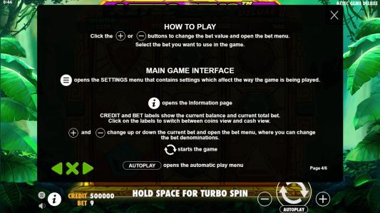 Aztec Gems Deluxe Slot Machine Game Rules Screen
