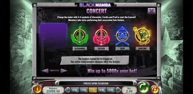 Black Mamba Slot Machine Concert Feature Screen
