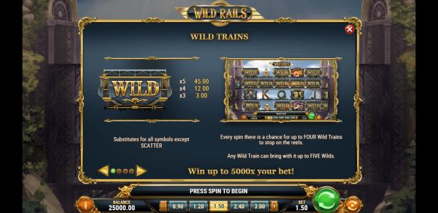 Wild Rails Slot Machine Scatter Awards and Wild Symbol Screen