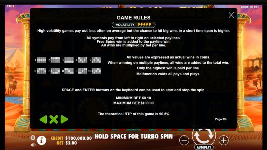 John Hunter And The Book Of Tut Slot Machine Game Rules Screen