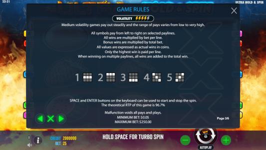 Ultra Hold and Spin Slot Machine Game Rules Screen