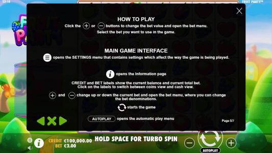 Fruit Party Slot Machine Game Rules Screen