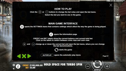 Curse of the Werewolf Megaways Slot Machine Game Rules Screen