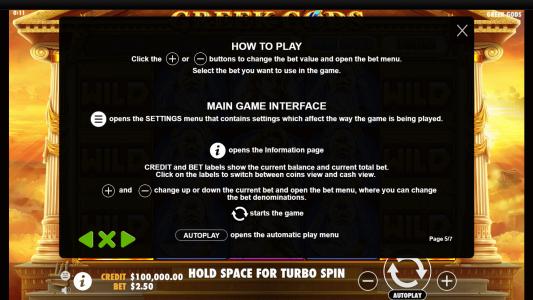 Greek Gods Slot Machine Game Rules Screen