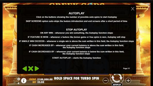 Greek Gods Slot Machine Game Rules Screen