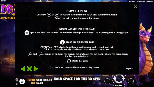 Drago Jewels of Fortune Slot Machine Game Rules Screen