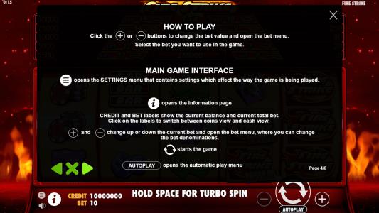 Fire Strike Slot Machine Game Rules Screen