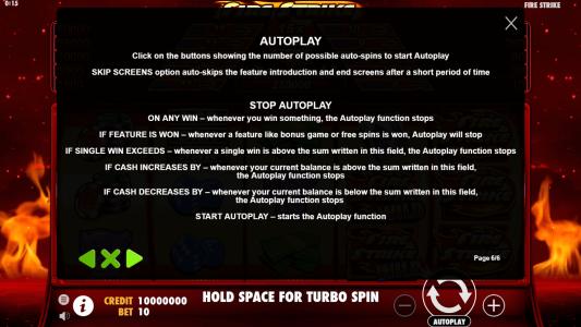 Fire Strike Slot Machine Game Rules Screen