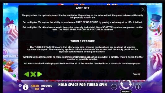 Sweet Bonanza Xmas Slot Machine Game Rules Screen