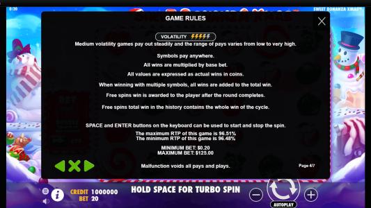 Sweet Bonanza Xmas Slot Machine Game Rules Screen