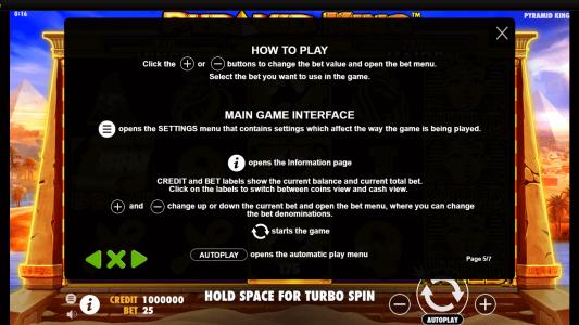 Pyramid King Slot Machine Game Rules Screen