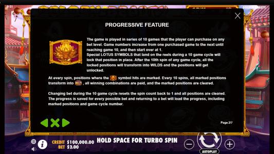 Golden Beauty Slot Machine Progressive Feature Screen