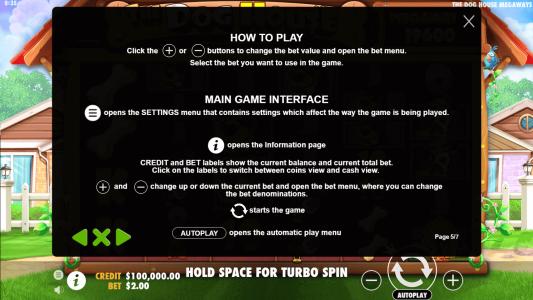 The Dog House Megaways Slot Machine How to Play Screen