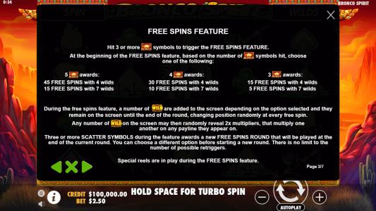 Bronco Spirit Slot Machine Free Spins Bonus Screen