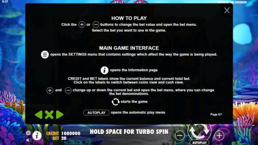 Release the Kraken Slot Machine Game Rules Screen