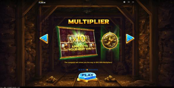 Dynamite Riches Slot Machine Multiplier Feature Screen with Compass