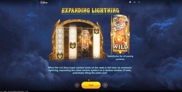 Zeus Lightning Power Reels Slot Machine Expanding Lightning Wild Feature Screen