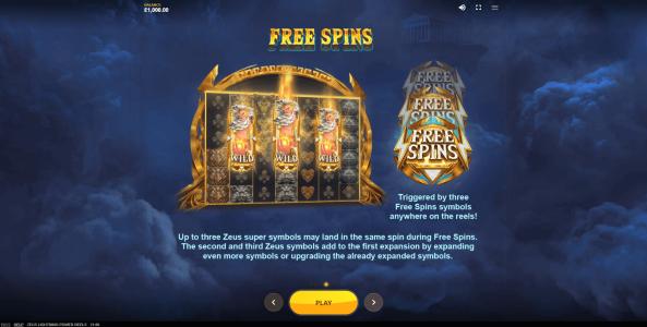 Zeus Lightning Power Reels Slot Machine Free Spins Bonus Screen