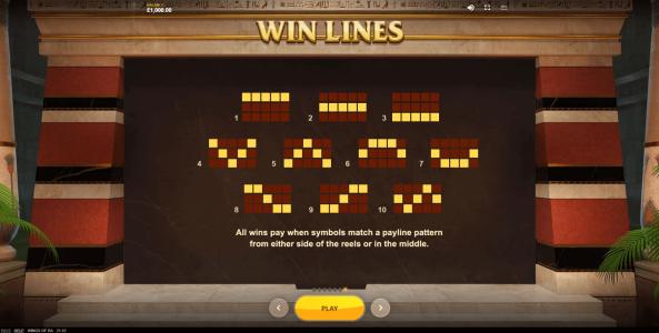 Wings Of Ra Slot Machine Paylines Screen