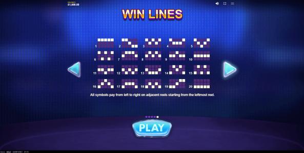 Cash Volt Slot Machine Paylines Screen