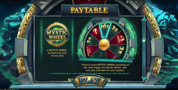 Mystic Wheel Slot Machine Paytable Screen