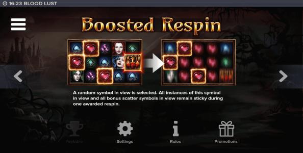 Blood Lust Slot Machine Re-Spins Bonus Screen